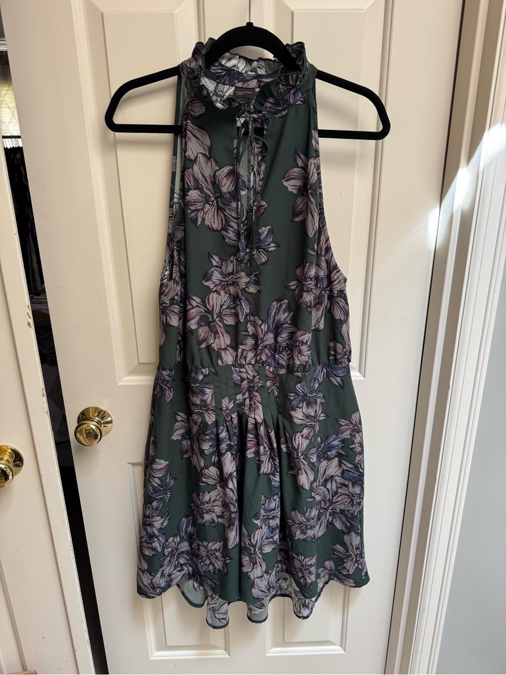 Free Press Green Floral Midi Dress with Purple Flowers